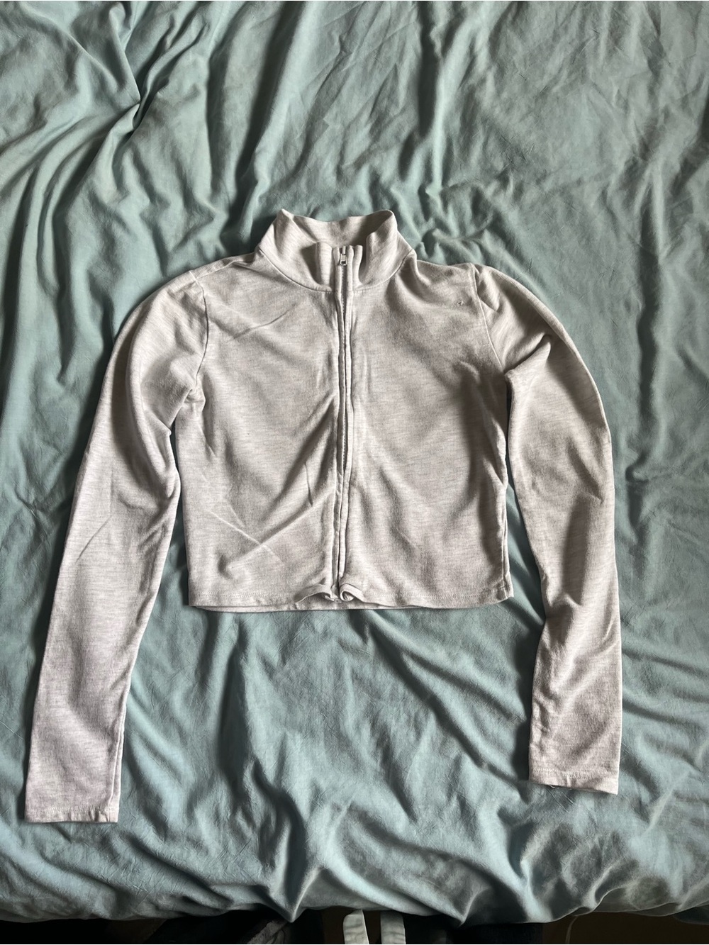 Garage (XS)  Fitted Gray Zip-Up Crop Sweater